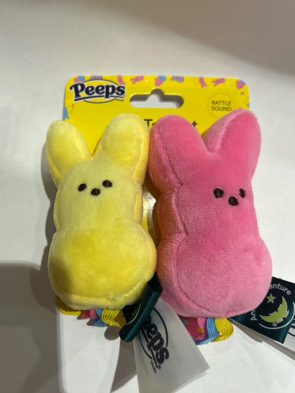 Peeps Plush Bunny Cat Toy Set – 2 Pack (Yellow & Pink) with Rattle Sound nwt